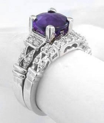 Amethyst Wedding Ring Sets
 Amethyst and Diamond Engagement Ring in 14k White Gold GR
