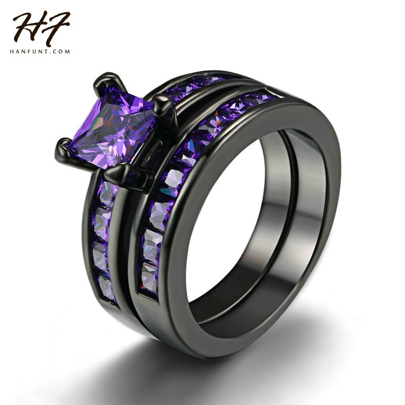 Amethyst Wedding Ring Sets
 New Vintage Two Band Black Gold Wedding Ring Sets for