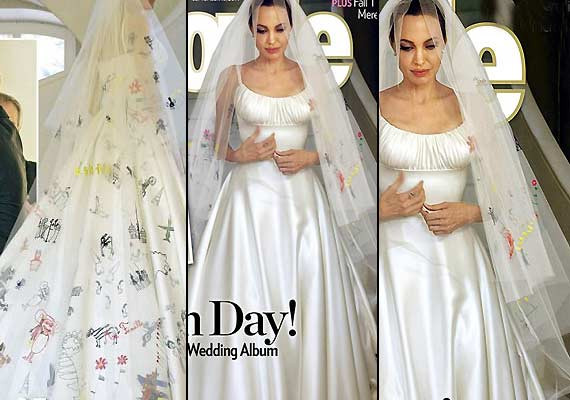 Angelina Wedding Gown
 Angelina Jolie s Versace wedding gown co designed by her kids
