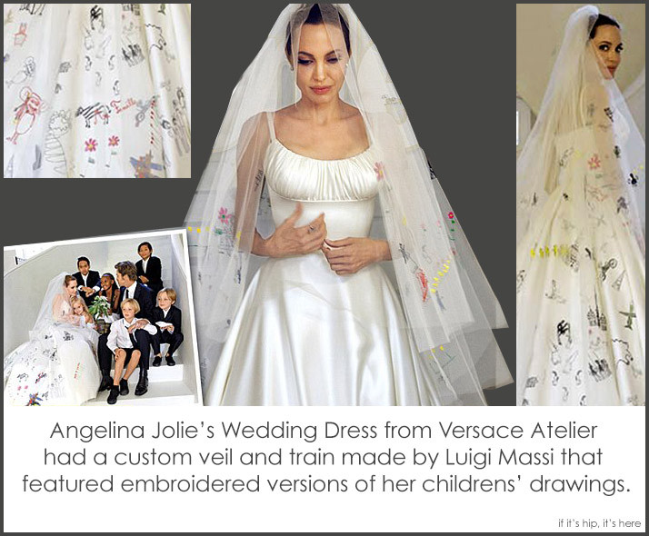 Angelina Wedding Gown
 Angelina Jolie Pitt’s Wedding Gown and Veil Decorated With
