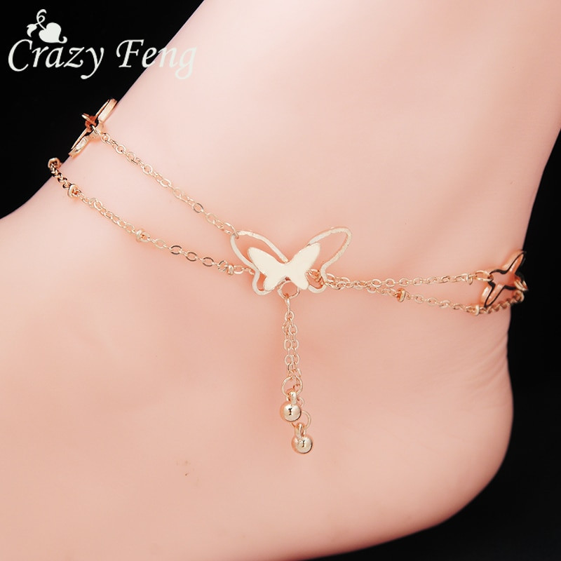 Anklet Fashion
 Charm Butterfly Feet Anklet Jewelry Fashion Double Gold