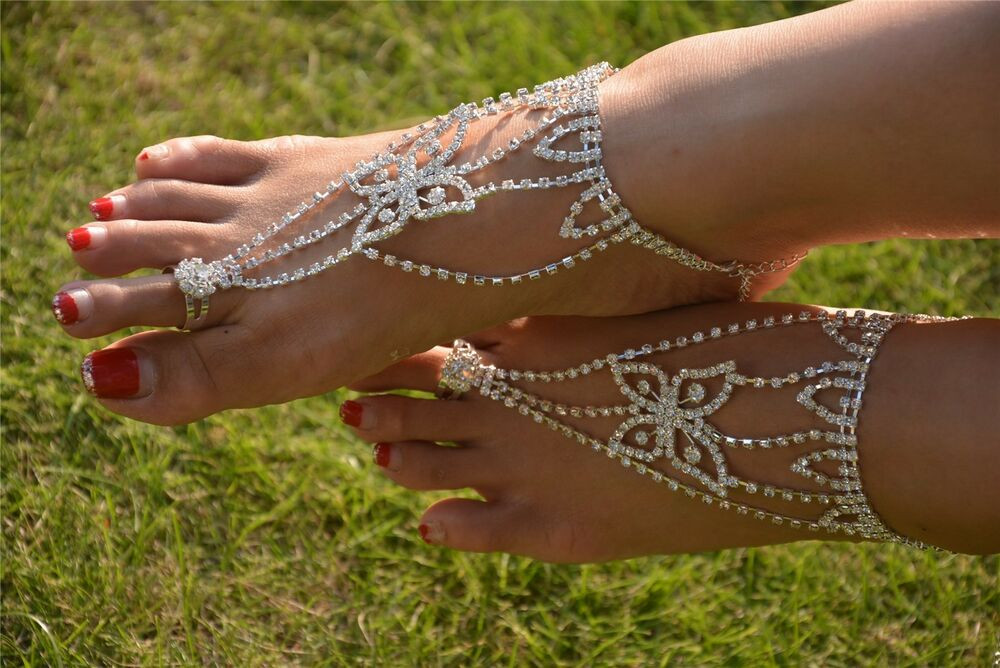 Anklet For Bride
 1 Pair 2pcs Barefoot Sandals Foot Jewelry Beach Bridal