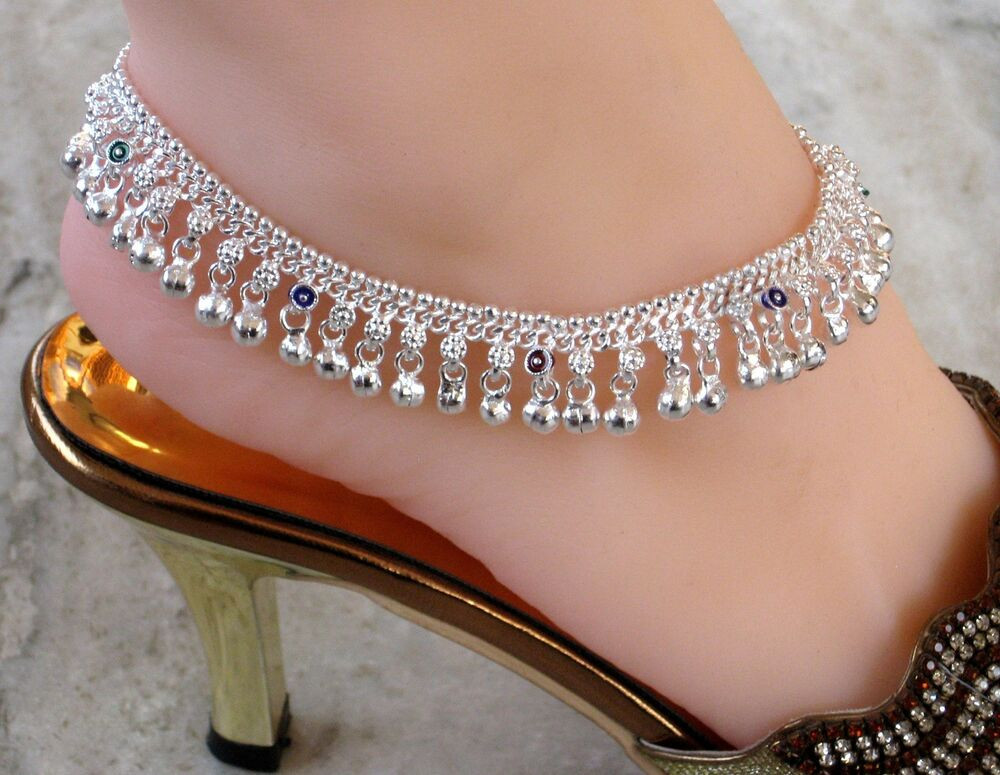 Anklet Indian
 Pair of heavy bell silver tone polished Traditional
