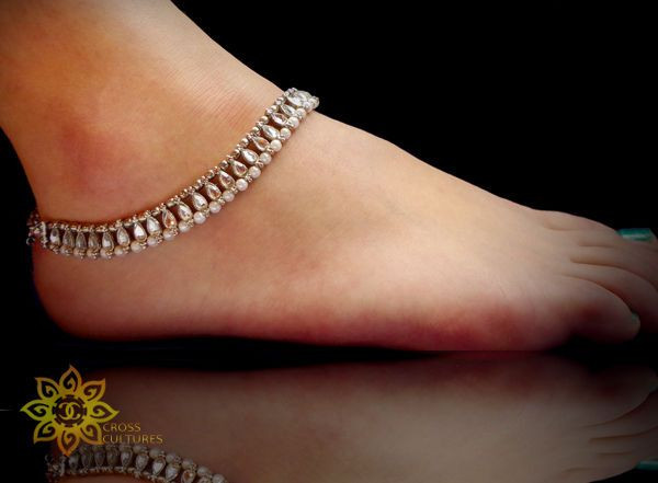 Anklet Indian
 Bollywood Ethnic Indian Anklet kundan Silver Saree Belly