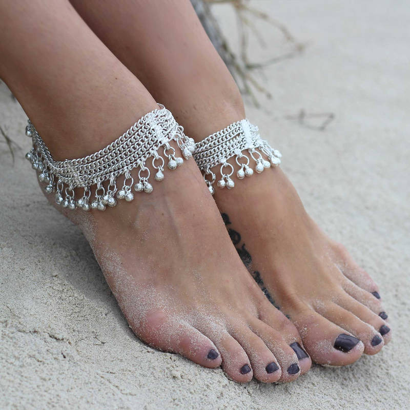 Anklet Indian
 Buy SILVER TONE 5 line CHAIN ANKLETS PAYAL PAIR line