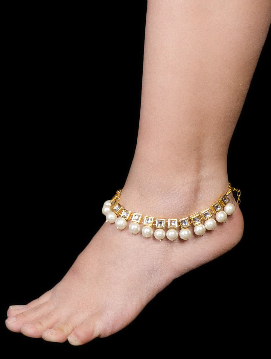 Anklet Pearl
 Buy Kundan Pearl Anklets Set of 2 line at Jaypore