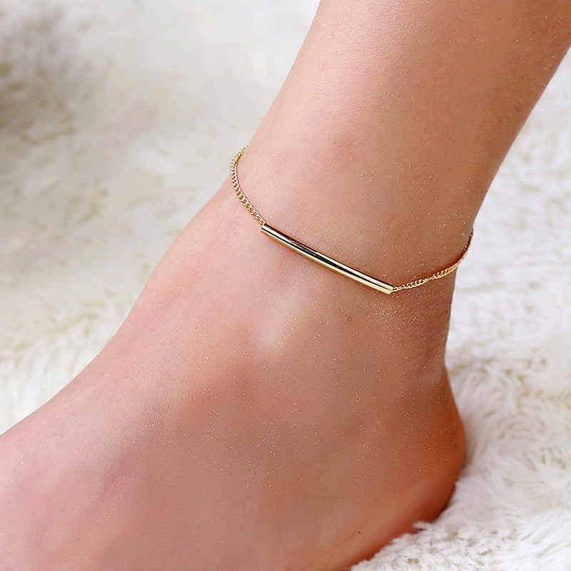 Anklet Simple
 Simple Chain Anklet with U Tube Gold Color Ankle Bracelet