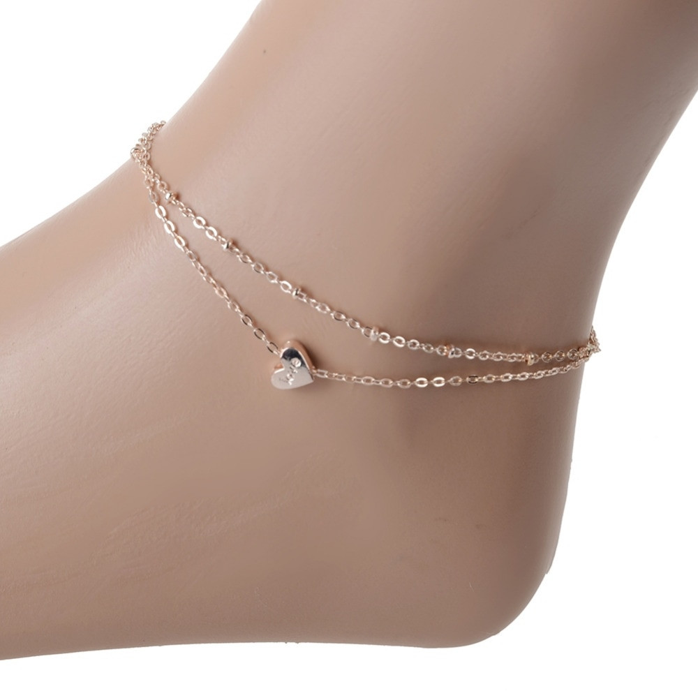 Anklet Simple
 Hot Sale Simple Heart Pendant Anklet Double chain Gold