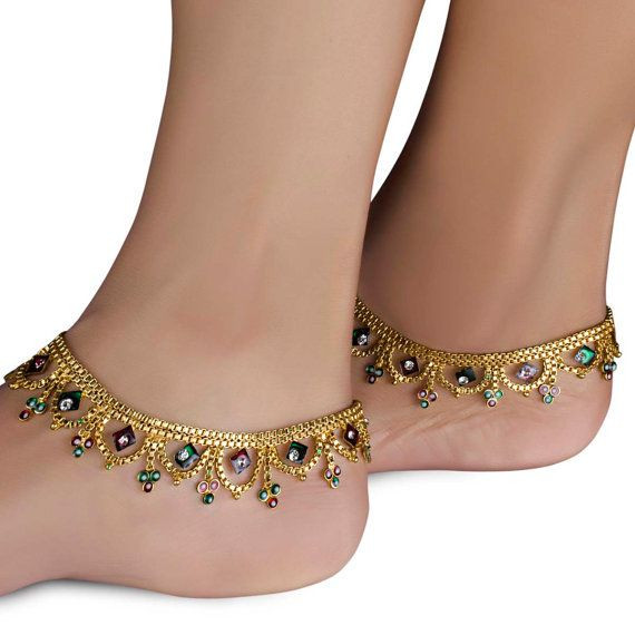 Anklet Traditional
 Designer Indian Gold Plated Beaded Stone Studded Payal