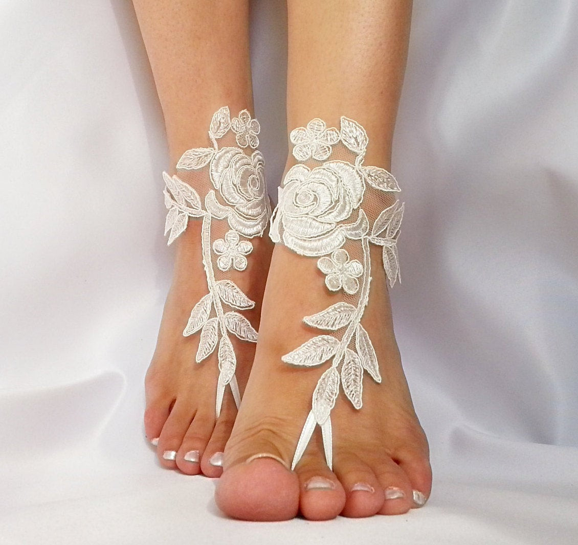 Anklet Wedding
 bridal anklet ivory Beach wedding barefoot sandals bangle
