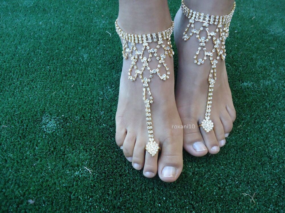 Anklet Wedding
 GOLD Crystal barefoot sandals anklet foot Beach