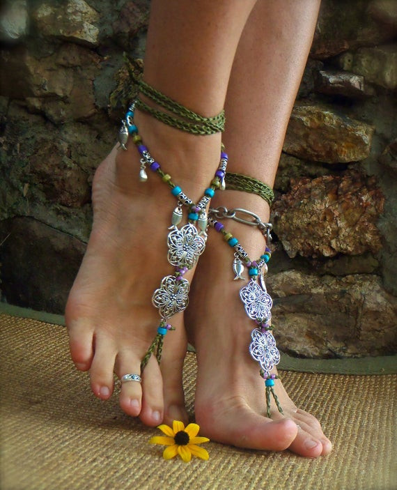 Anklet With Shoes
 GAIA BAREFOOT sandals Army Green ANKLETS Gypsy Sandals sole