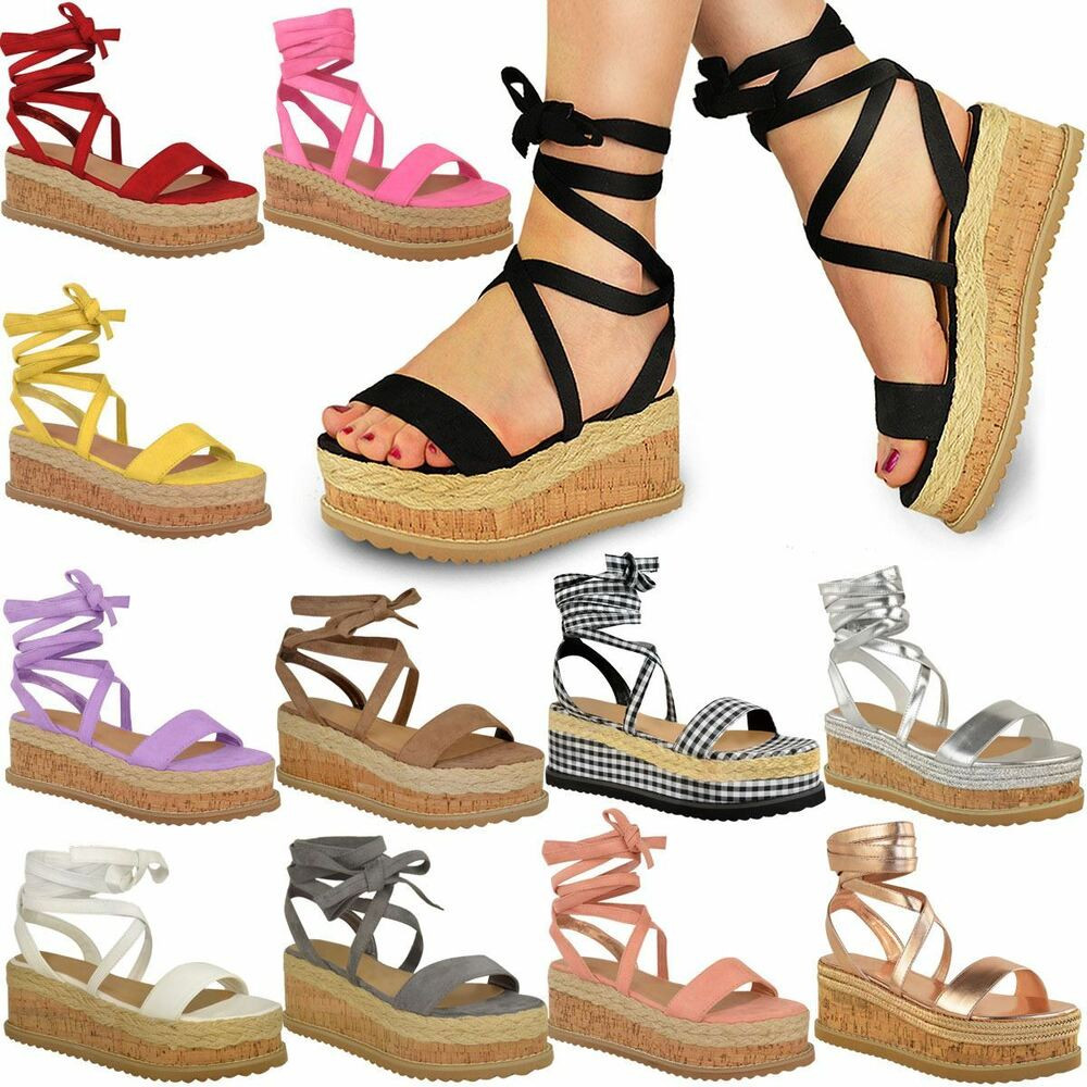 Anklet With Sneakers
 Womens La s Flatform Cork Espadrille Wedge Sandals Ankle