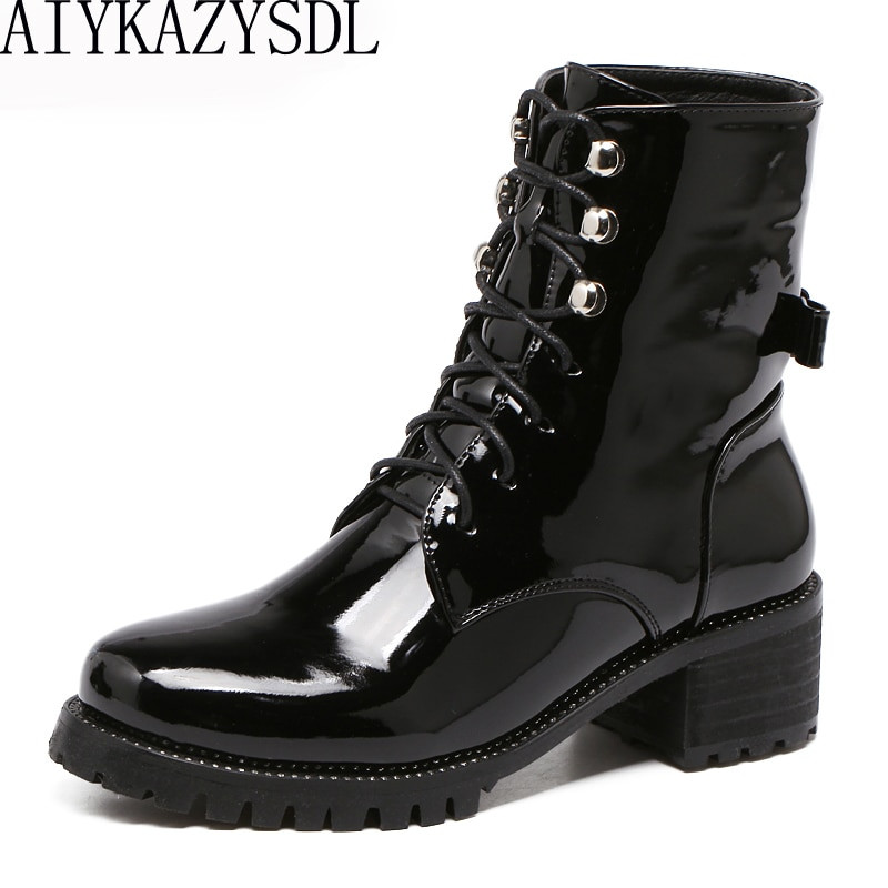 Anklet With Sneakers
 AIYKAZYSDL Women Motorcycle Biker Ankle Boots Faux Patent