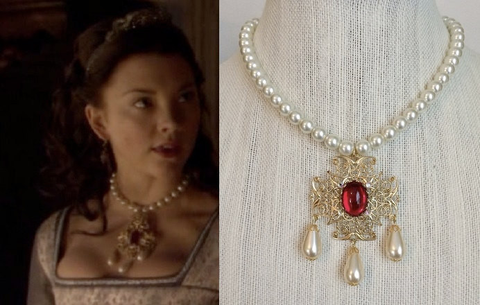 Anne Boleyn Necklace
 Anne Boleyn Ruby Pearl Drop Necklace n151 by DBakerJewelry