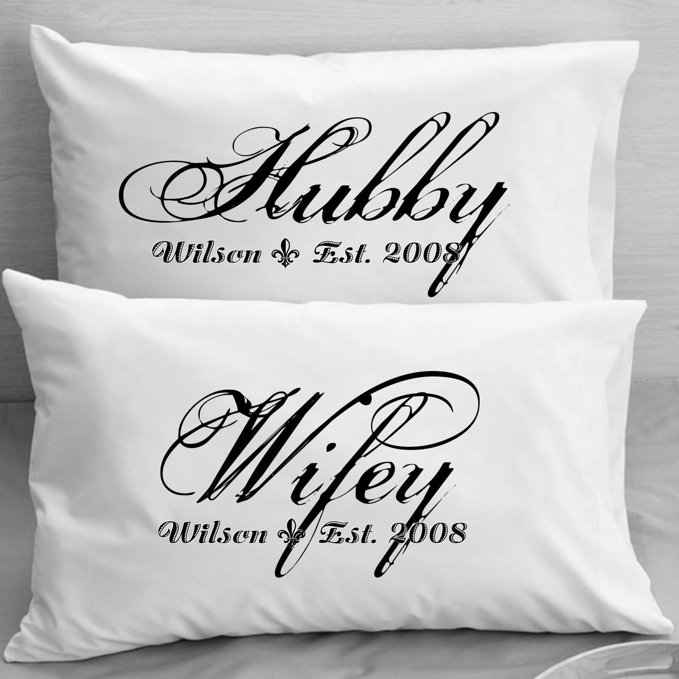 Anniversary Gift Ideas For Couple
 Couples Pillow Cases Custom Personalized Wifey Hubby