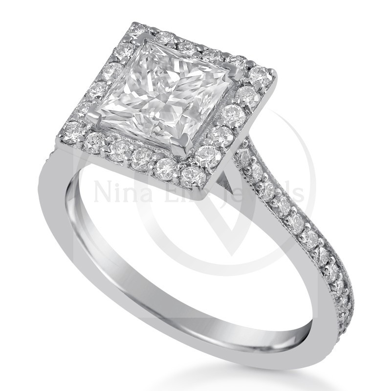 Antique Princess Cut Engagement Rings
 Princess Cut Antique Style Diamond Engagement Ring with