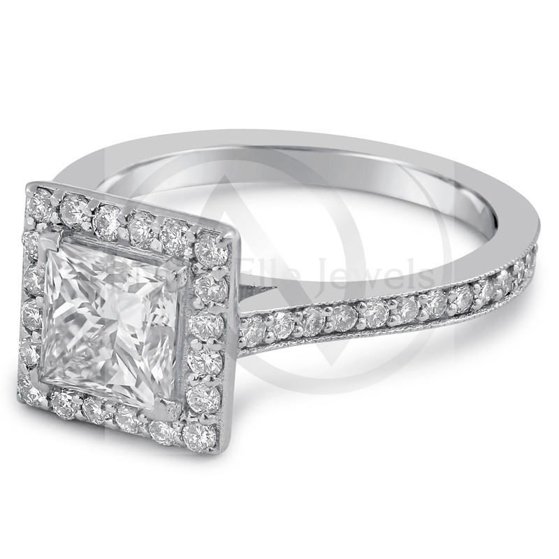 Antique Princess Cut Engagement Rings
 Princess Cut Antique Style Diamond Engagement Ring with