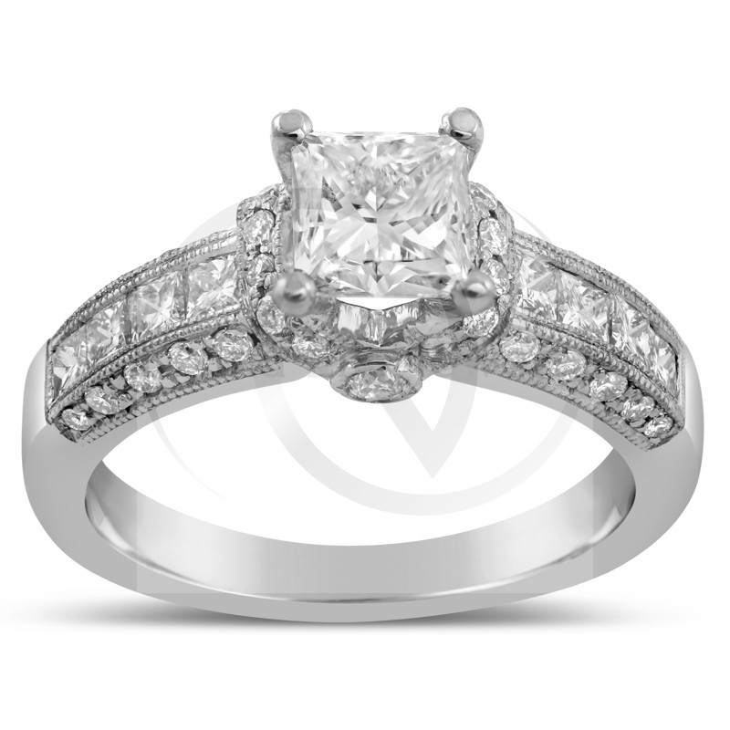 Antique Princess Cut Engagement Rings
 Antique Style Princess Cut Diamond Engagement Ring P44