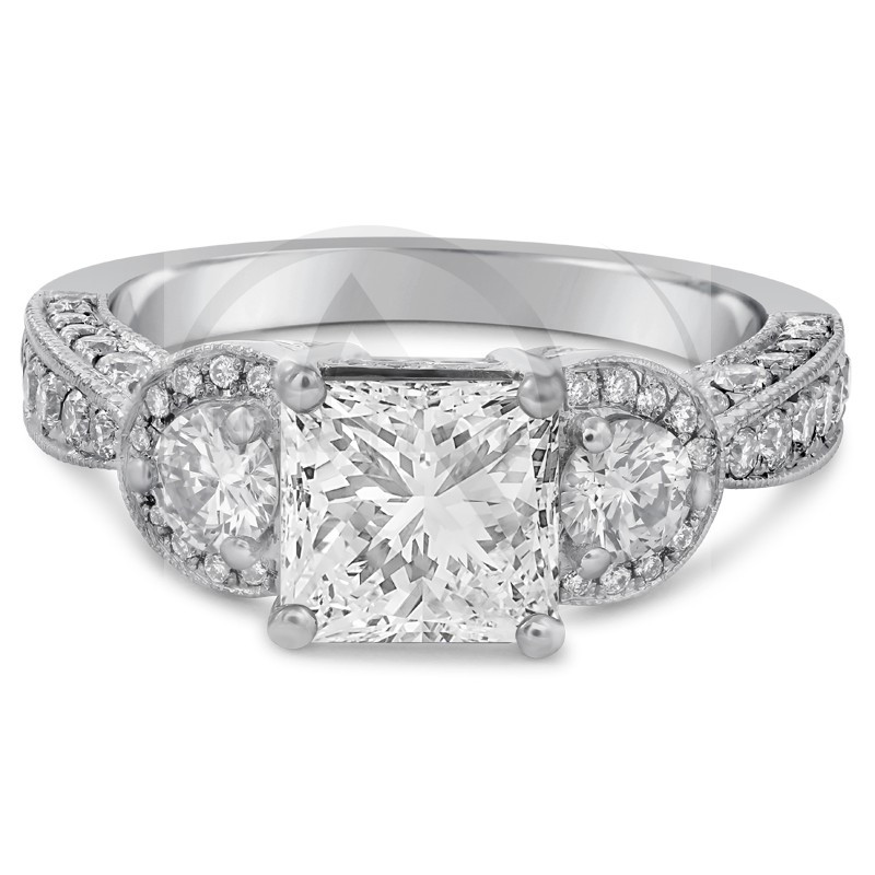 Antique Princess Cut Engagement Rings
 Princess Cut Antique Style Pave Diamond Engagement Ring P24