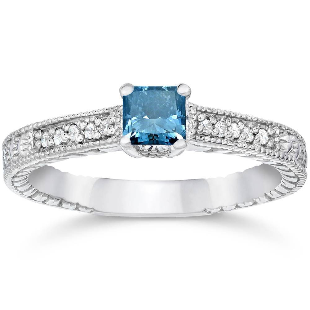 Antique Princess Cut Engagement Rings
 1 2ct Princess Cut Antique Treated Blue Diamond Engagement