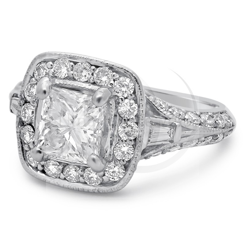 Antique Princess Cut Engagement Rings
 Princess Cut Antique Style Diamond Engagement Ring P47