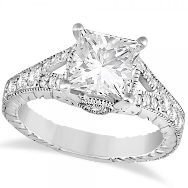 Antique Princess Cut Engagement Rings
 Antique Princess Cut Diamond Engagement Ring 14K White