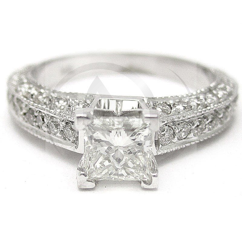 Antique Princess Cut Engagement Rings
 Classic Princess Cut Antique Style Diamond Engagement Ring P12