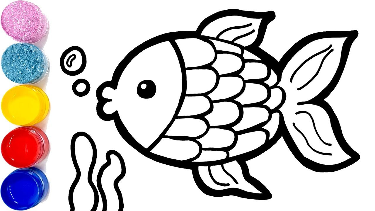 Art Coloring Pages For Kids
 Cute Fish with Glitter Bubbles coloring and drawing for