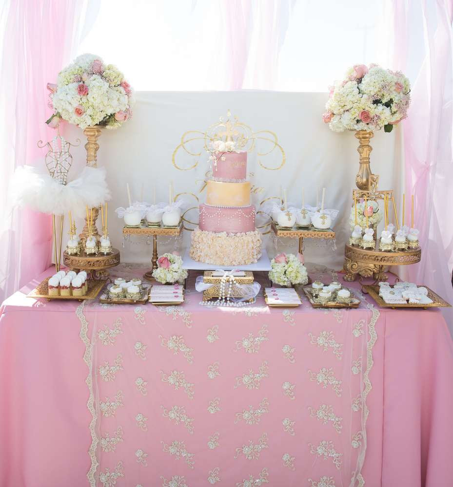 Baby Baptism Party
 Pink and Gold Baptism Party Ideas 48 of 51