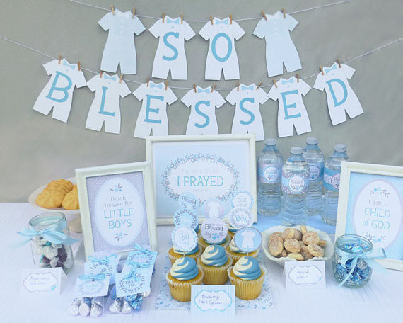 Baby Baptism Party
 LDS Baby Boy Blessing Party Printable Set or Christening Party