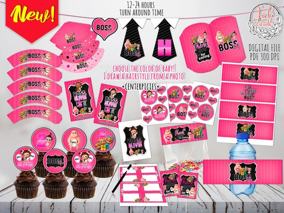 Baby Birthday Party Favors
 Boss Baby Girl Hot Pink Party Kit digital party favors