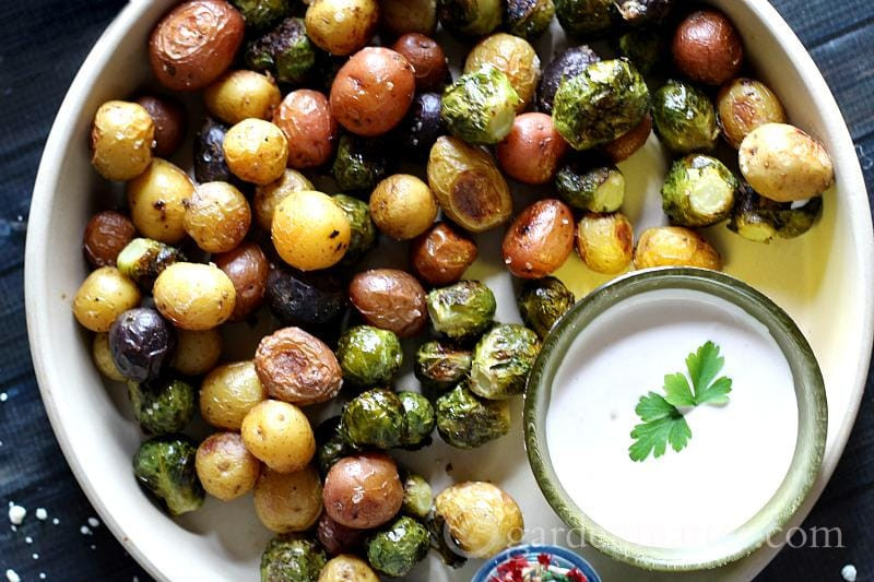 Baby Brussel Sprouts Recipes
 Roasted Brussel Sprouts with Baby Potatoes & Blue Cheese Dip