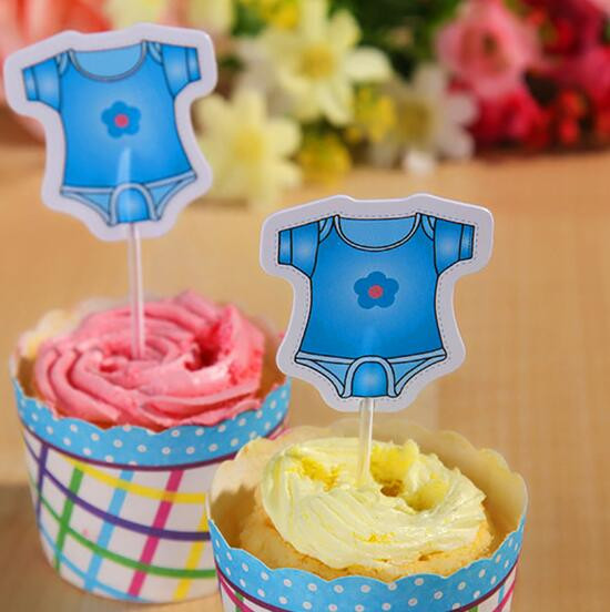 Baby Clothes Cupcakes
 30 Pcs Cute Blue Baby Clothes Cupcake Topper Cake