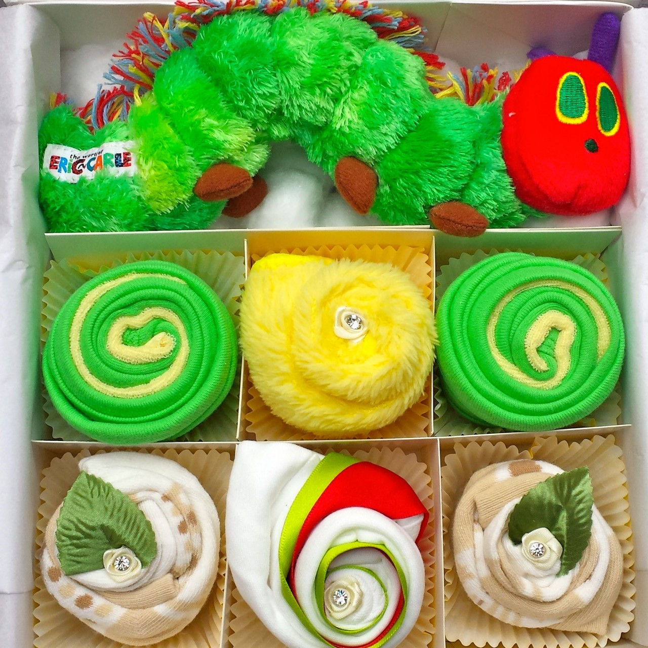 Baby Clothes Cupcakes
 Hungry caterpillar baby clothing cupcakes Deluxe