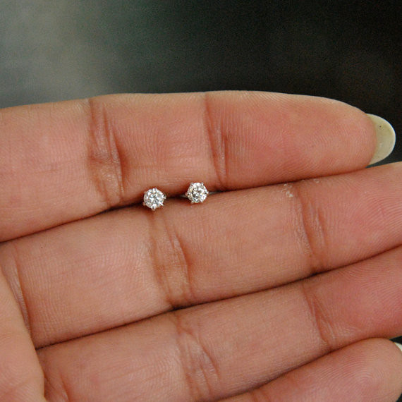 Baby Diamond Earrings
 Tiny Solitaire Studs Small Diamond Screwback Earrings Baby