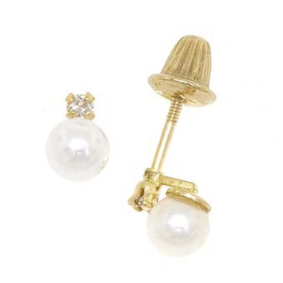 Baby Diamond Earrings
 Baby Freshwater Cultured Pearl & Diamond Earrings 14K