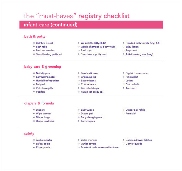 Baby Gift Registries
 Baby Registry Checklist Template 16 Free Word Excel