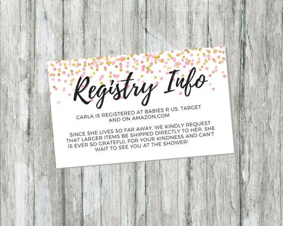 Baby Gift Registries
 Shower Gift Registry Card Pink and Gold Baby Shower