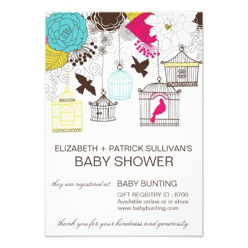 Baby Gift Registries
 Colorful Birdcages Baby Shower Gift Registry Card
