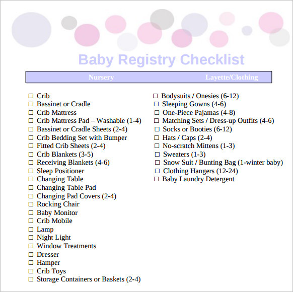 Baby Gift Registries
 10 Sample Baby Registry Checklists