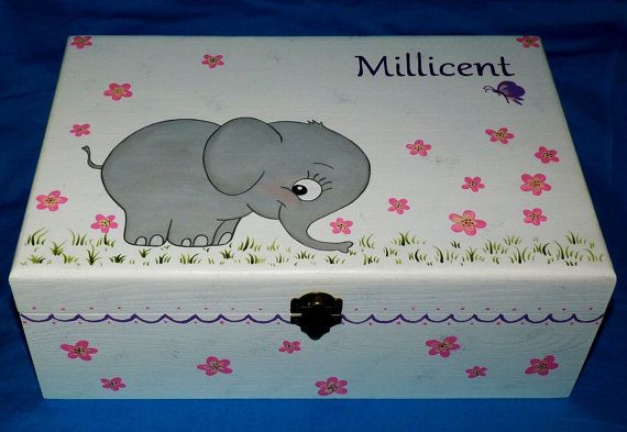 Baby Girl Keepsake Gifts
 Pretty Custom Painted Baby Girl Elephant Memory Box