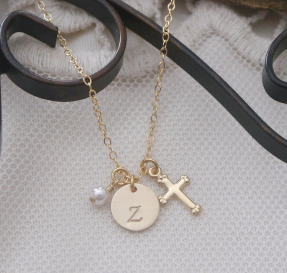 Baby Girl Necklace
 Dainty Gold Cross Necklace Baby Dedication Gift Girl Baptism