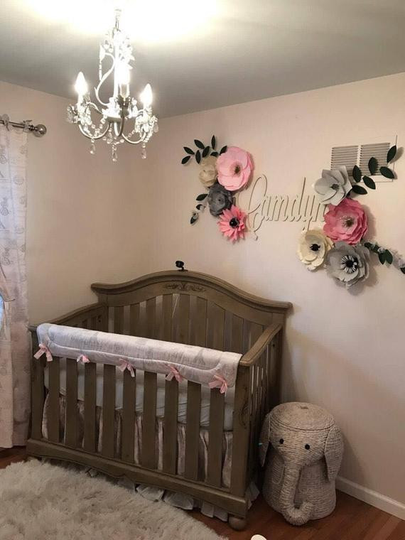 Baby Girl Nursery Wall Decor Ideas
 Gray Paper flowers baby girl pink nursery bedroom wall decor