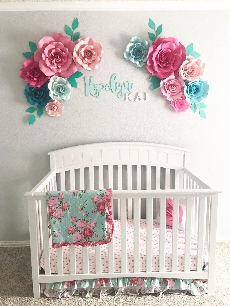 Baby Girl Nursery Wall Decor Ideas
 Flowers can be purchased at ruffledbluessy Aqua