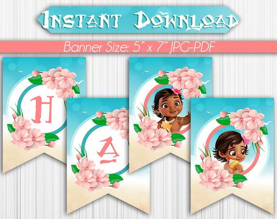 Baby Moana Birthday Party
 Baby Moana Banner Instant Download Party Printable Happy