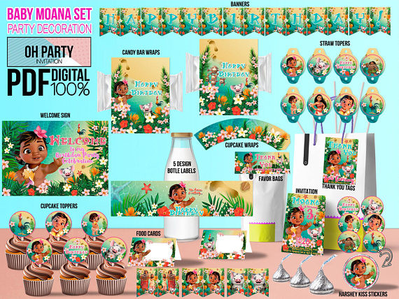 Baby Moana Birthday Party
 Baby Moana party kit for Baby Moana party supplies
