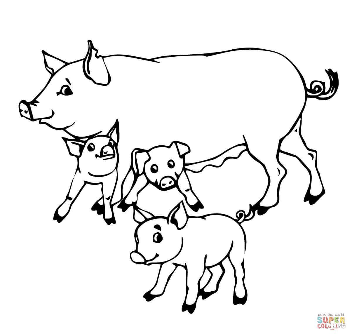 Baby Pig Coloring Pages
 Pig Mother and Baby Pigs Coloring line