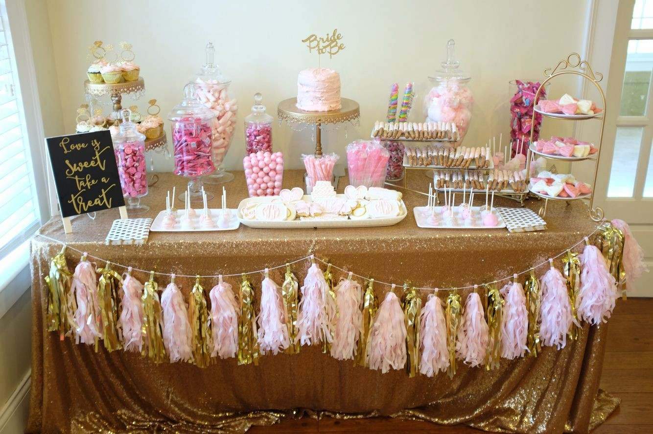 Baby Shower Dessert Bar
 Pink and gold bridal shower candy buffet Dessert bar