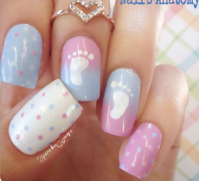 Baby Shower Nail Ideas
 Gender reveal nails
